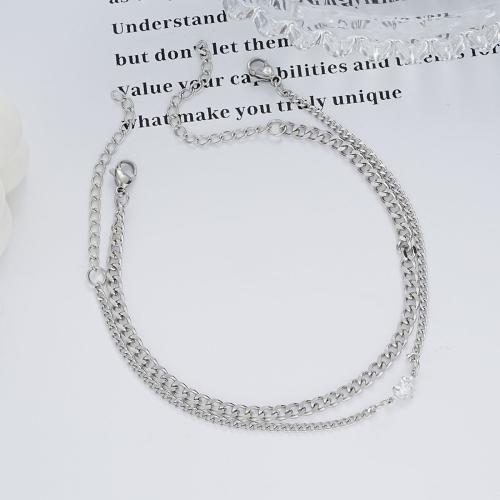 Stainless Steel Chain Bracelets, 304 Stainless Steel, with Crystal, 2 pieces & fashion jewelry & Unisex, original color 