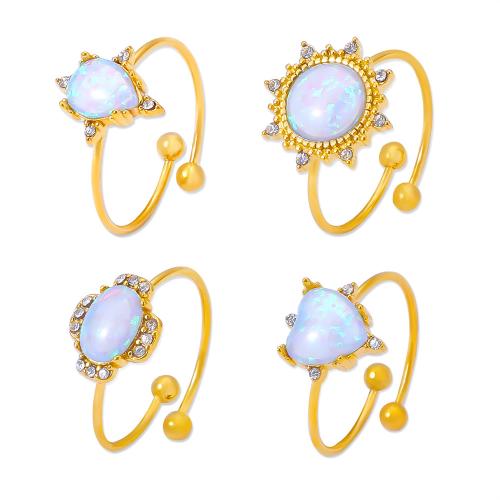 Edelstein Edelstahl Fingerring, 304 Edelstahl, mit Opal, 18K vergoldet, Modeschmuck & verschiedene Stile für Wahl & für Frau & mit Strass, verkauft von PC[