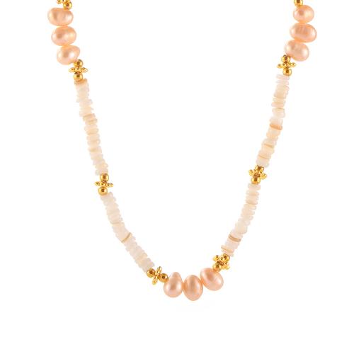 Concha Collar de perlas de agua dulce, Partículas de acero, con Nácar del Mar & Perlas cultivadas de agua dulce, con 5cm extender cadena, chapado en color dorado, Joyería & para mujer, longitud:aproximado 42 cm, Vendido por UD[