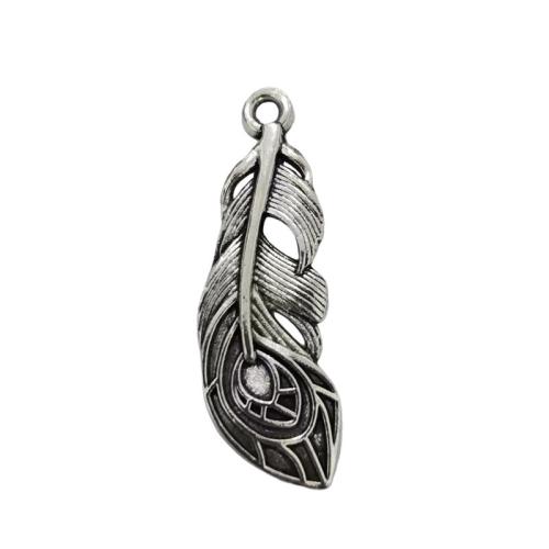 Zinc Alloy Feather Pendants, antique silver color plated, DIY, original color 