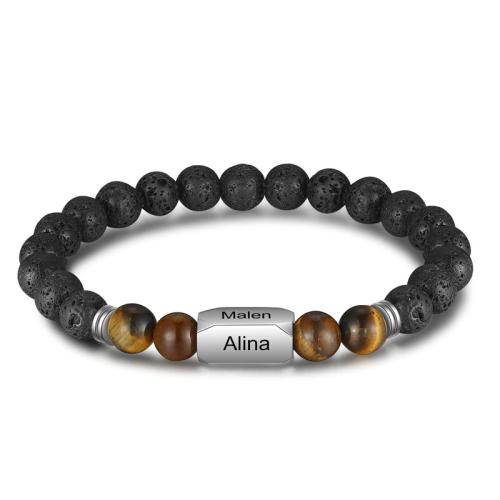 Pulsera de Piedras Preciosas, acero inoxidable 304, con Hilo elástico & lava & Ojo de tigre, Recubrimiento iónico al vacío, unisexo & Modificado para requisitos particulares, más colores para la opción, Vendido por UD