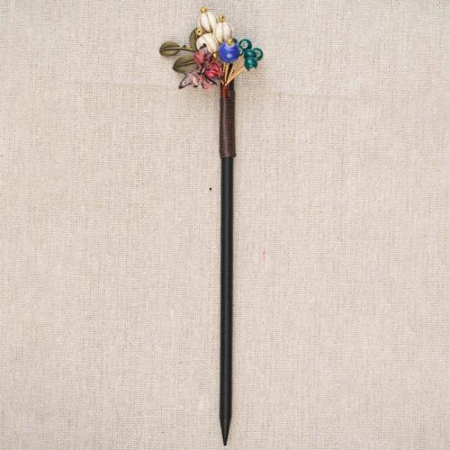 Wood Hair Stick, with Porcelain & Zinc Alloy, Flower, vintage & for woman, 210mm 