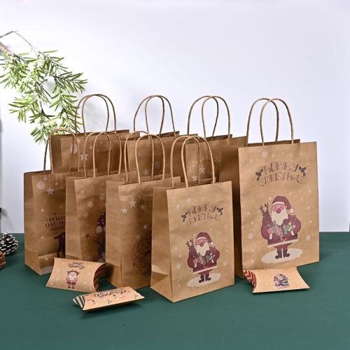 Kraft Sac de cadeau de Noël, avec papier, Impression, styles différents pour le choix, Vendu par PC[