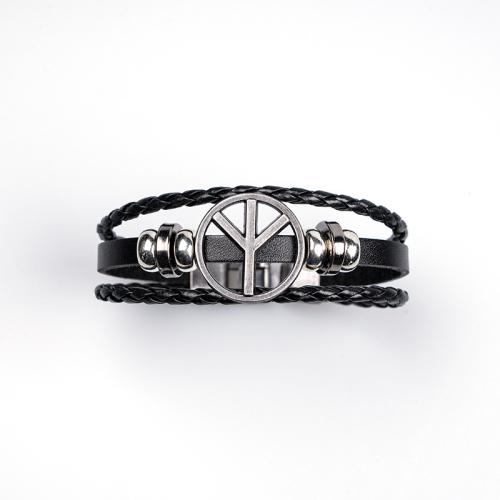 Zinc Alloy Bracelet, with PU Leather, plated, multilayer & punk style & for man Approx 8.3 Inch 