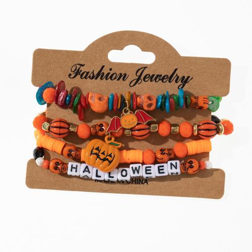 Polymer Clay Bracelet Set, with Glass & Zinc Alloy, handmade, multilayer & Unisex & Halloween Jewelry Gift & enamel, Inner Approx 60mm 