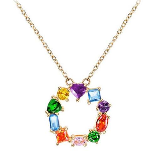 Collier de bijoux de titane, Acier titane, avec 5cm chaînes de rallonge, bijoux de mode & pavé de micro zircon & pour femme, multicolore Environ 40 cm, Vendu par PC