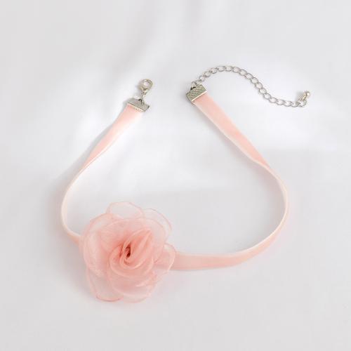 Mode Collier Choker, velours de coton, avec Gaze, fleur, bijoux de mode & styles différents pour le choix & pour femme, plus de couleurs à choisir, Vendu par PC