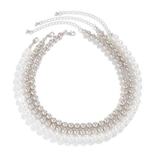 Collier de perles en plastique, perle de plastique, avec plastique revêtu de cuivre, avec 7cm chaînes de rallonge, trois couches & bijoux de mode & pour femme Environ 35 cm, Vendu par fixé