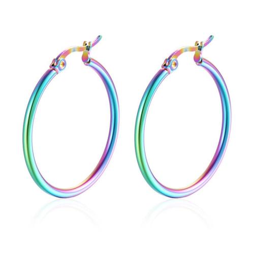 Boucle d'oreille en acier inoxydable Hoop, Acier inoxydable 304, Rond, Placage, normes différentes pour le choix & pour femme, plus de couleurs à choisir, Vendu par paire