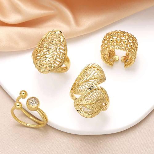 Cubic Zirconia Micro Pave Brass Finger Ring, gold color plated, fashion jewelry & micro pave cubic zirconia, golden 