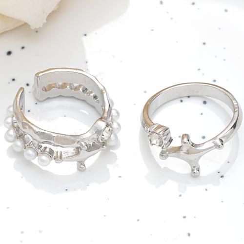 Zink-Legierung Ring Set, Zinklegierung, mit Kunststoff Perlen, 2 Stück & verschiedene Stile für Wahl & Micro pave Zirkonia & für Frau, originale Farbe, verkauft von setzen