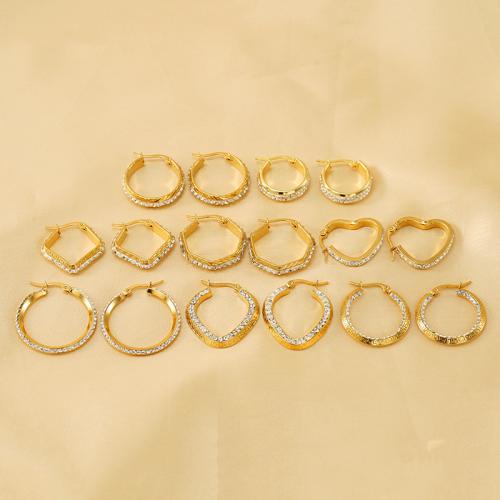 Stainless Steel Leverback Earring, 304 Stainless Steel, 18K gold plated, fashion jewelry & for woman & with rhinestone 