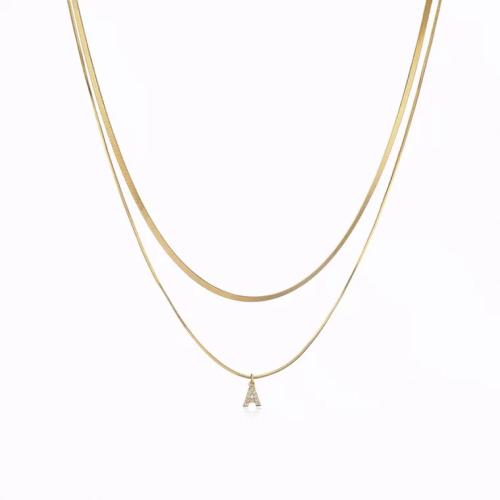 Collier de bijoux de titane, alliage de zinc, avec Acier titane, lettres sont de A à Z & styles différents pour le choix & pavé de micro zircon & pour femme, doré, Flat chain 40cm snake chain 44cm extended chain 5cm, Vendu par PC