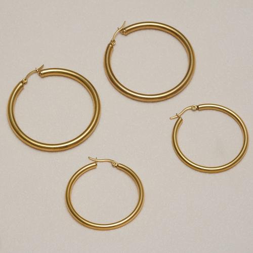 Stainless Steel Hoop Earring, 304 Stainless Steel, 18K gold plated, fashion jewelry & for woman, golden 