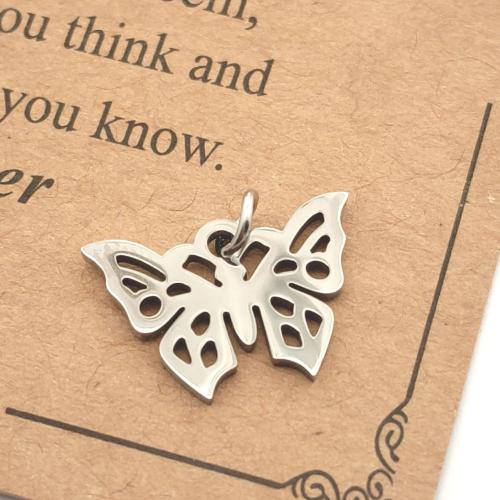 Stainless Steel Animal Pendants, 304 Stainless Steel, Butterfly, polished, DIY & hollow, original color [