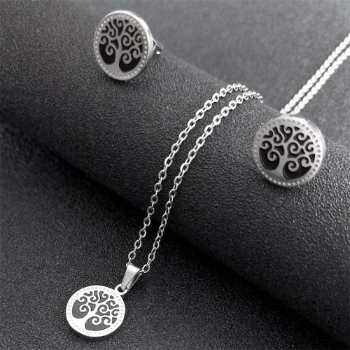 Fashion Stainless Steel Jewelry Sets, 304 Stainless Steel, Stud Earring & necklace, 2 pieces & Unisex silver color Approx 50 cm 