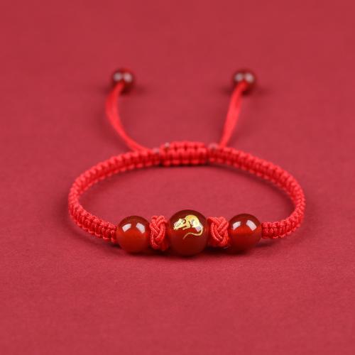 Rot Achat Armbänder, Knotenschnur, mit Roter Achat, Chinesische Sternzeichen, handgemacht, Einstellbar & Modeschmuck & unisex, keine, Chinese zodiac bead 10mm, Länge:ca. 18 cm, verkauft von PC