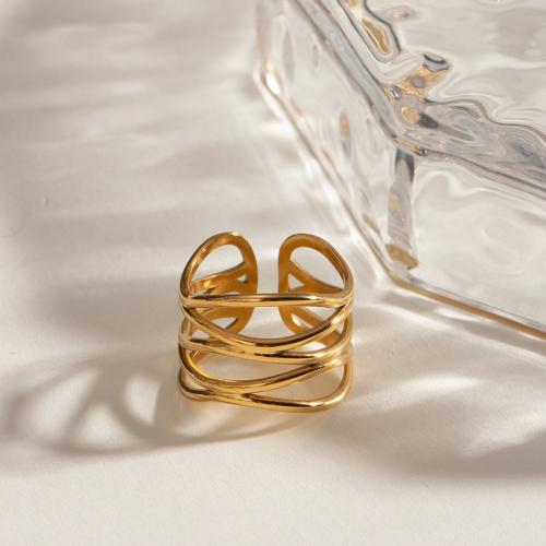 Edelstahl Fingerring, 304 Edelstahl, goldfarben plattiert, Modeschmuck, goldfarben, verkauft von PC