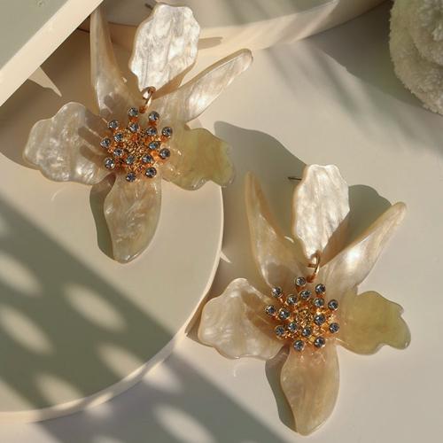 Acrylic Drop Earring, with Zinc Alloy, Flower, fashion jewelry & with rhinestone 