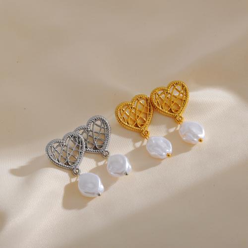 Brass Drop Earring, 304 Stainless Steel, with Plastic Pearl, plated, fashion jewelry 