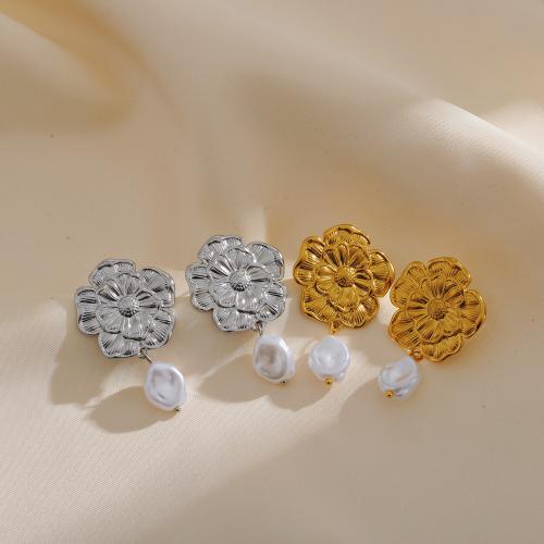 Stainless Steel Drop Earring, 304 Stainless Steel, with Plastic Pearl, plated, fashion jewelry 