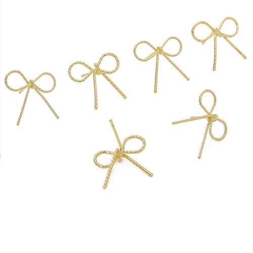 Brass Earring Stud Component, Bowknot, plated, DIY golden [