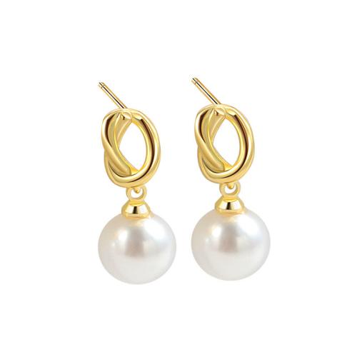 Brass Drop Earring, with Plastic Pearl, plated, for woman 