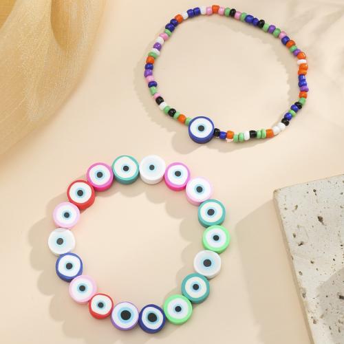 Evil Eye Jewelry Bracelet, Resin, with Seedbead, handmade, 2 pieces & Unisex [