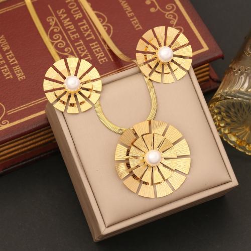 304 Stainless Steel Jewelry Set, with Plastic Pearl, Geometrical Pattern, gold color plated & for woman 