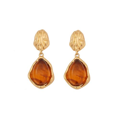 304 Stainless Steel Drop Earring, with Resin, Geometrical Pattern, gold color plated & for woman 