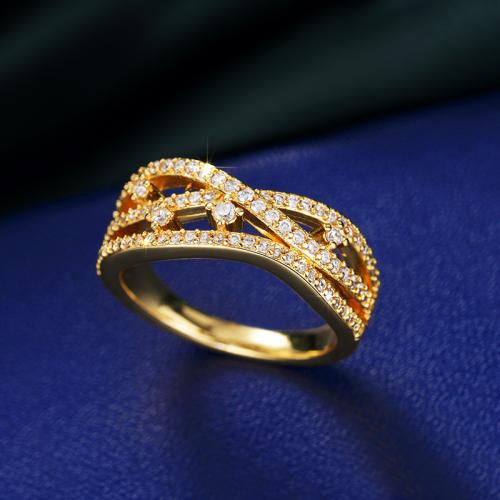 Anillo de dedo de cobre amarillo zirconia pavimenta Cubic, metal, diverso tamaño para la opción & micro arcilla de zirconia cúbica & para mujer, Vendido por UD[