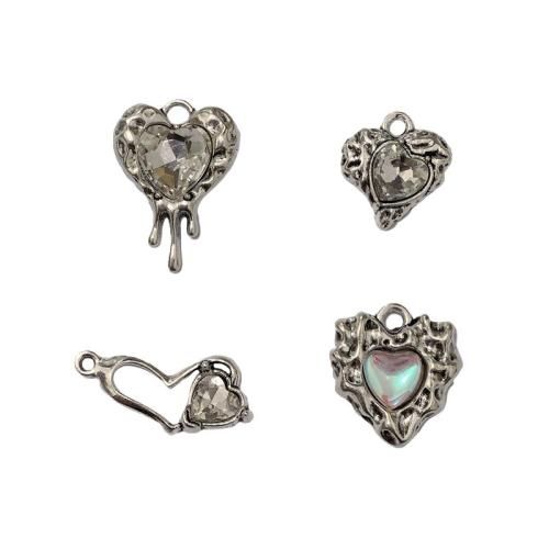 Zinc Alloy Rhinestone Pendants, Heart, antique silver color plated, DIY & with rhinestone Approx [