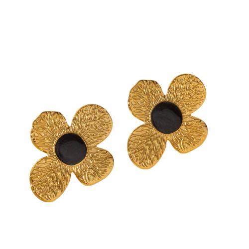 Stainless Steel Stud Earring, 304 Stainless Steel, Flower, Vacuum Ion Plating, fashion jewelry & for woman & enamel 