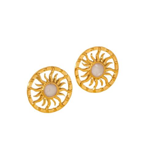 Stainless Steel Stud Earring, 304 Stainless Steel, Flower, Vacuum Ion Plating, fashion jewelry & for woman & enamel 