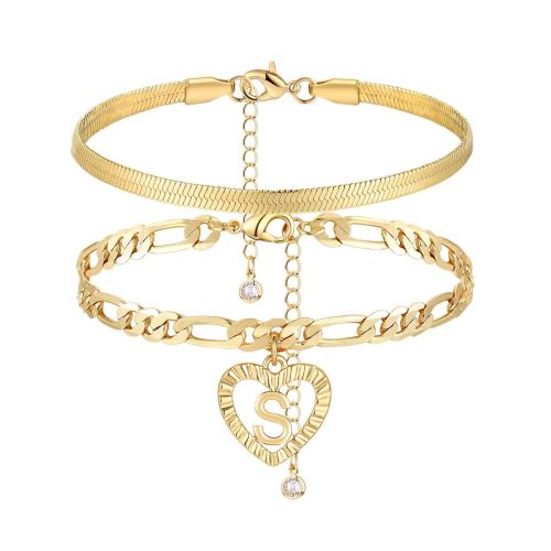 Stainless Steel Anklets Jewelry, 304 Stainless Steel, Alphabet Letter, gold color plated & for woman & with rhinestone cm 