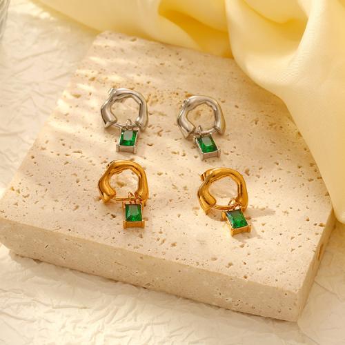 Stainless Steel Drop Earring, 304 Stainless Steel, with Green Quartz, Rectangle, plated, for woman 