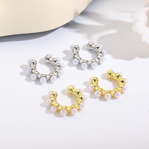 Brass Drop Earring, with Plastic Pearl, plated, for woman [