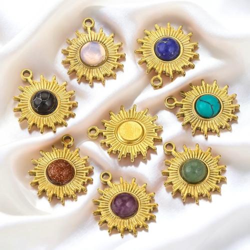 Gemstone Jewelry Pendant, 304 Stainless Steel, with Natural Stone, Sun, gold color plated, DIY [