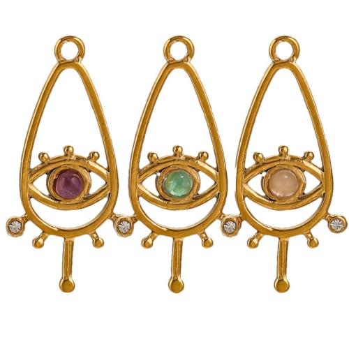 Gemstone Jewelry Pendant, 304 Stainless Steel, with Natural Stone, gold color plated, DIY & with rhinestone, golden [