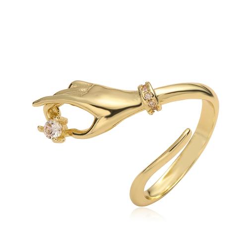 Cubic Zirconia Micro Pave Brass Finger Ring, gold color plated, fashion jewelry & micro pave cubic zirconia, golden 