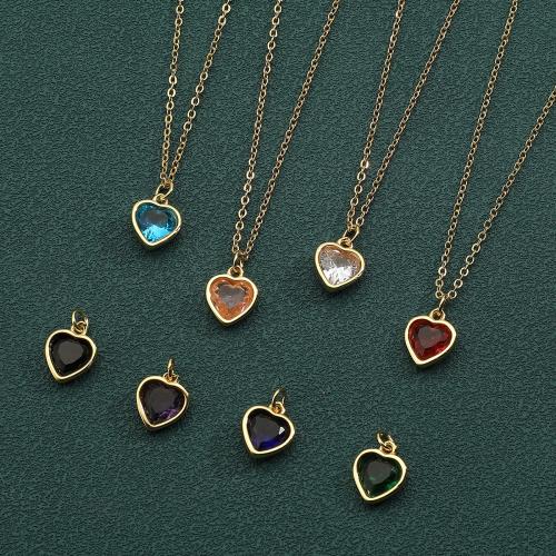 Collier en laiton cubique Zircon Micro Pave, avec 5cm chaînes de rallonge, coeur, Placage de couleur d'or, bijoux de mode & pavé de micro zircon, plus de couleurs à choisir cm, Vendu par PC