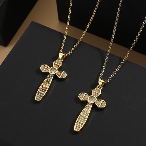 Collier en laiton cubique Zircon Micro Pave, avec 5cm chaînes de rallonge, croix, Placage, bijoux de mode & pavé de micro zircon, plus de couleurs à choisir cm, Vendu par PC