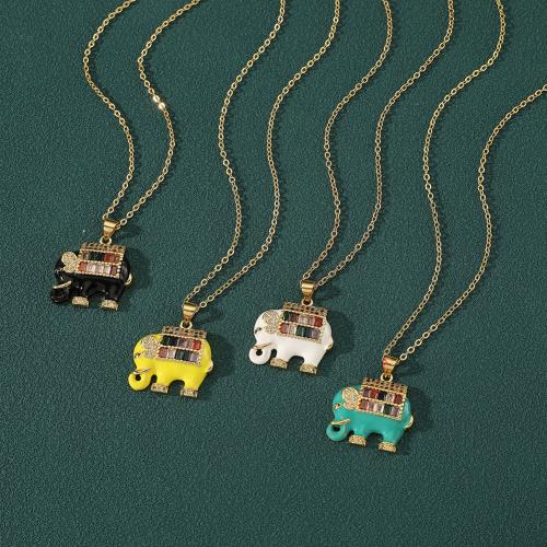 Brass Necklace, Elephant, gold color plated, fashion jewelry & micro pave cubic zirconia & enamel cm 