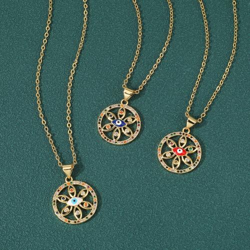 Brass Necklace, gold color plated, fashion jewelry & micro pave cubic zirconia & enamel cm 