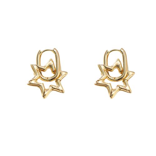 Brass Drop Earring, Star, fashion jewelry & for woman & hollow, gold 