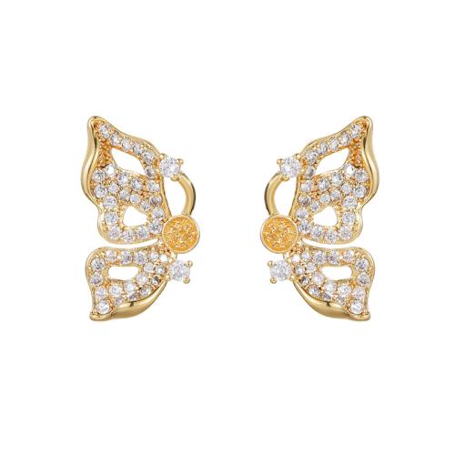 Brass Earring Stud Component, plated, DIY & micro pave cubic zirconia [