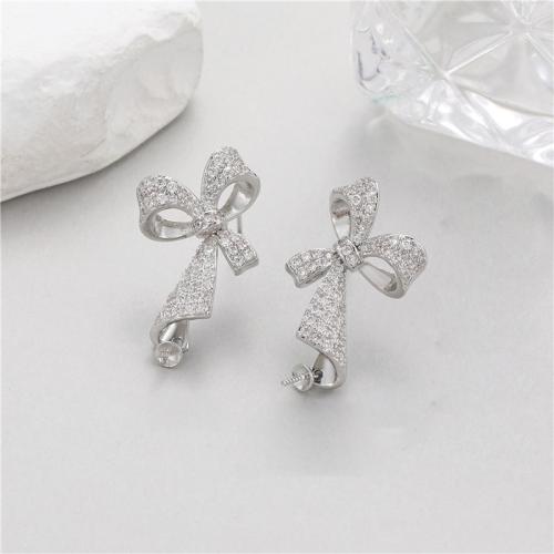 Brass Earring Stud Component, plated, DIY & micro pave cubic zirconia [