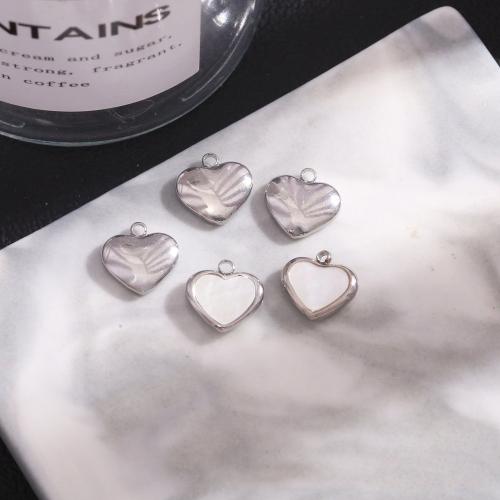 White Shell Pendants, 304 Stainless Steel, with Shell, Heart, Vacuum Ion Plating, DIY 