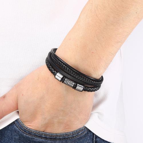 bracelet de cordon en PU , Acier inoxydable 316, avec cuir PU, Placage ionique sous vide, multicouche & unisexe & normes différentes pour le choix, plus de couleurs à choisir, Vendu par PC[