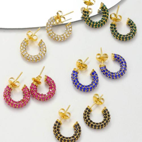 Boucles d'oreilles en acier titane, Placage, pour femme & avec strass, plus de couleurs à choisir, protéger l'environnement, sans nickel, plomb et cadmium, Vendu par PC